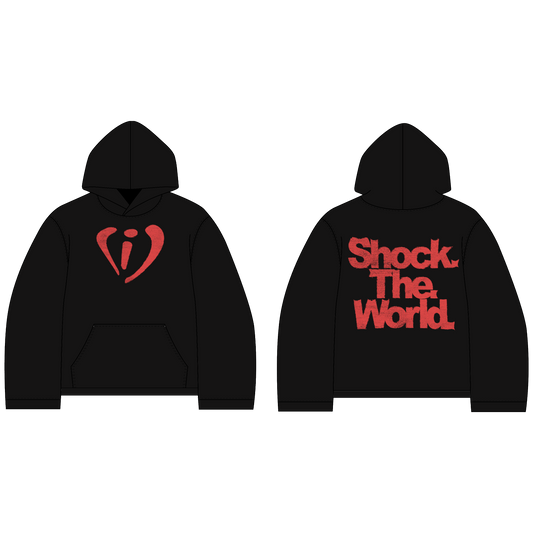 Black and red shock the world hoodie